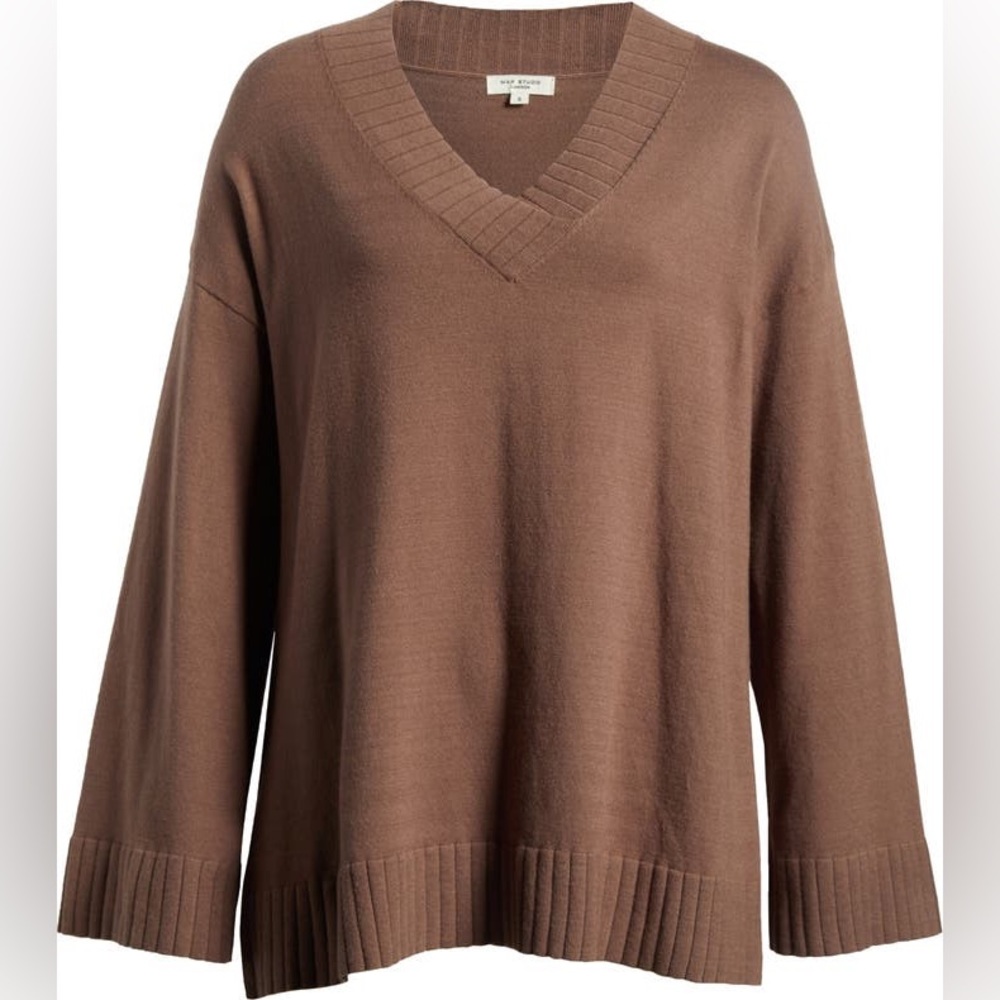 Max Studio London Boxy Pocket Sweater Mocha Woman’s Size Large NWT MSRP 128